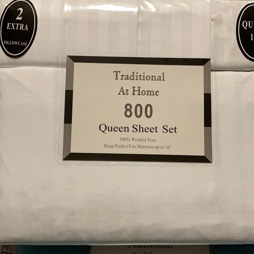 Traditional At Home 6pc Queen Sheet white as snow embossed stripes